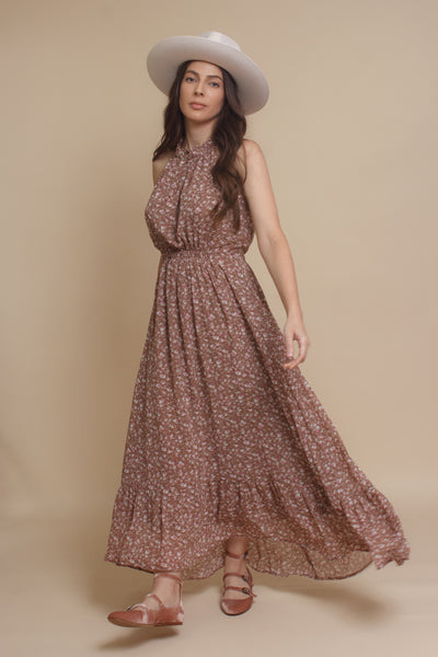 Floral halter maxi dress, in mauve. Image 6