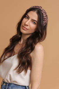 Floral headband, in Chocolate Brown. Image 2