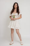 Floral mini dress, with flutter sleeves, in pink cream. Image 11