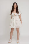 Floral mini dress, with flutter sleeves, in pink cream. Image 12