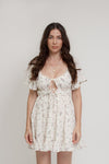 Floral mini dress, with flutter sleeves, in pink cream. Image 13