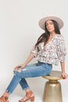Floral top with ruffle detail and puff sleeves, in White. Image 5