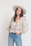Floral top with ruffle detail and puff sleeves, in White. Image 7