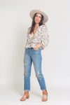 Floral top with ruffle detail and puff sleeves, in White. Image 8