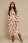 floral puff sleeve smocked dress, in cream floral.