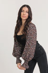 Puff sleeve floral bodysuit, in black. Image 10