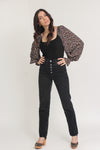 Puff sleeve floral bodysuit, in black. Image 4