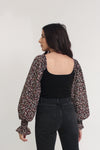 Puff sleeve floral bodysuit, in black. Image 7