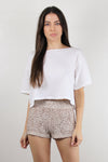 Floral textured pull on shorts, in Beige. Image 2