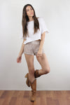 Floral textured pull on shorts, in Beige. Image 3