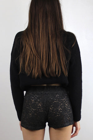 Floral textured pull on shorts, in Black. Image 2