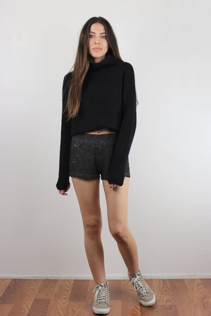 Floral textured pull on shorts, in Black. Image 4