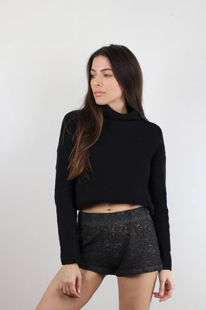 Floral textured pull on shorts, in Black.