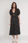Floral button front midi dress with tie bust, in black. Image 11