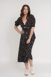 Floral button front midi dress with tie bust, in black. Image 12