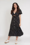 Floral button front midi dress with tie bust, in black. Image 7