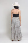 Floral print, tiered ruffle maxi skirt, in Black. Image 11