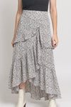 Floral print, tiered ruffle maxi skirt, in Black. Image 12