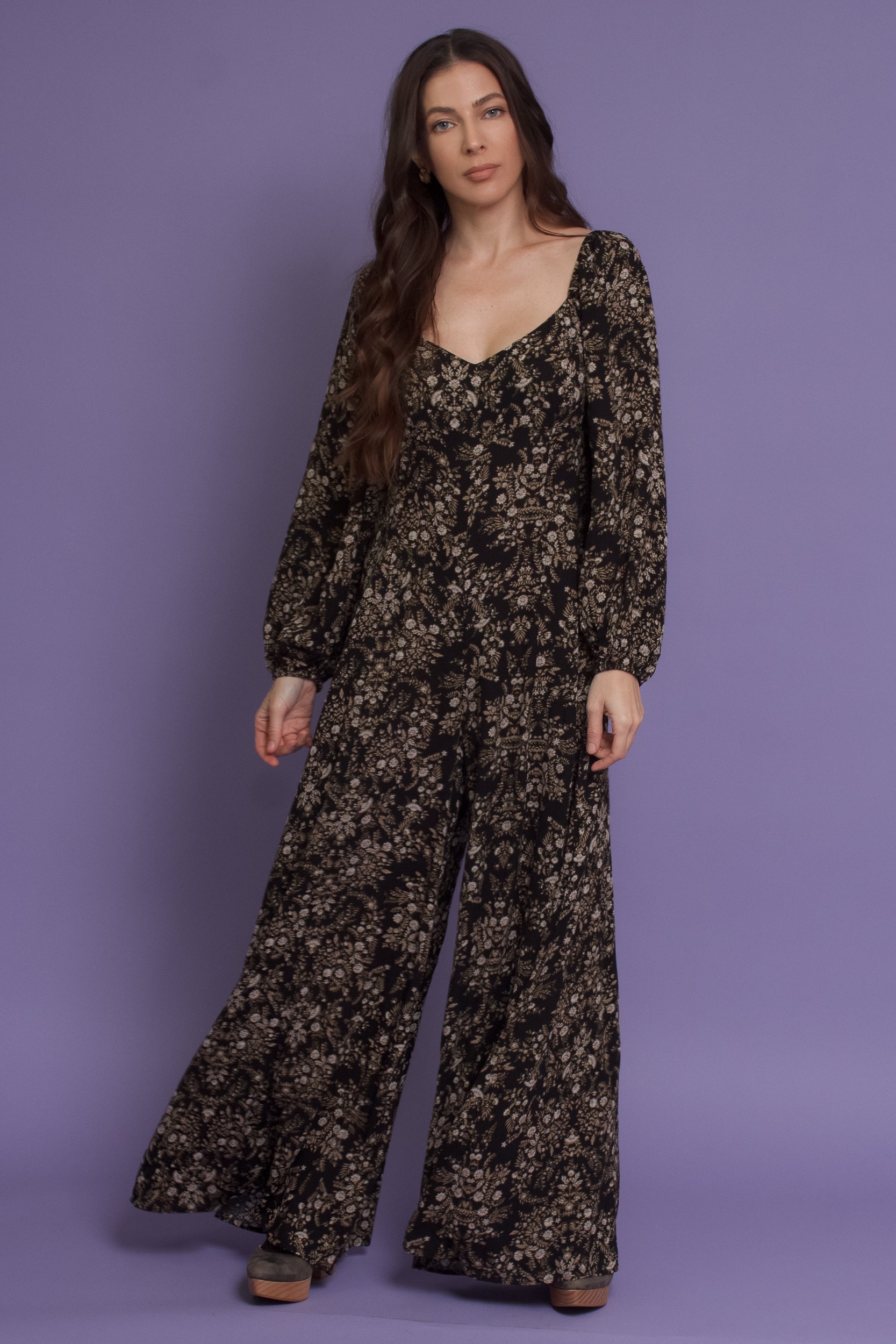 Wide leg floral jumpsuit, in midnight fields. Image 12
