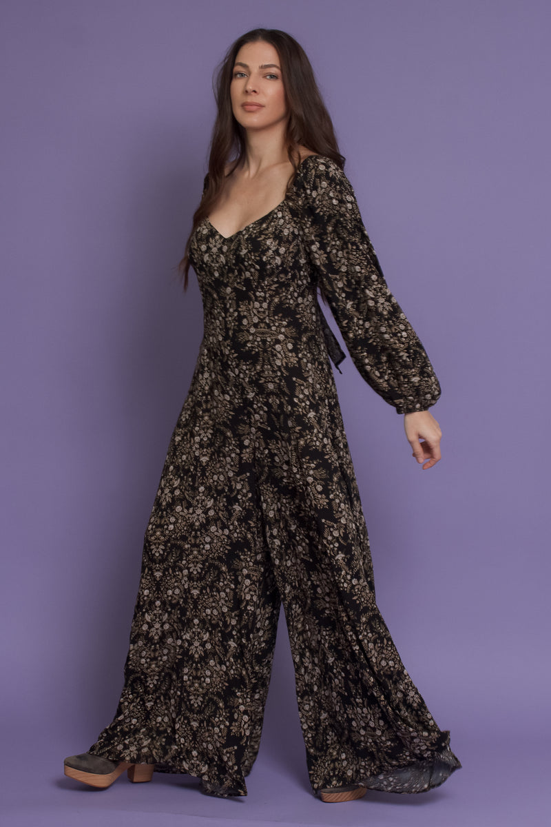 Wide leg floral jumpsuit, in midnight fields. Image 13