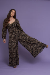 Wide leg floral jumpsuit, in midnight fields. Image 15