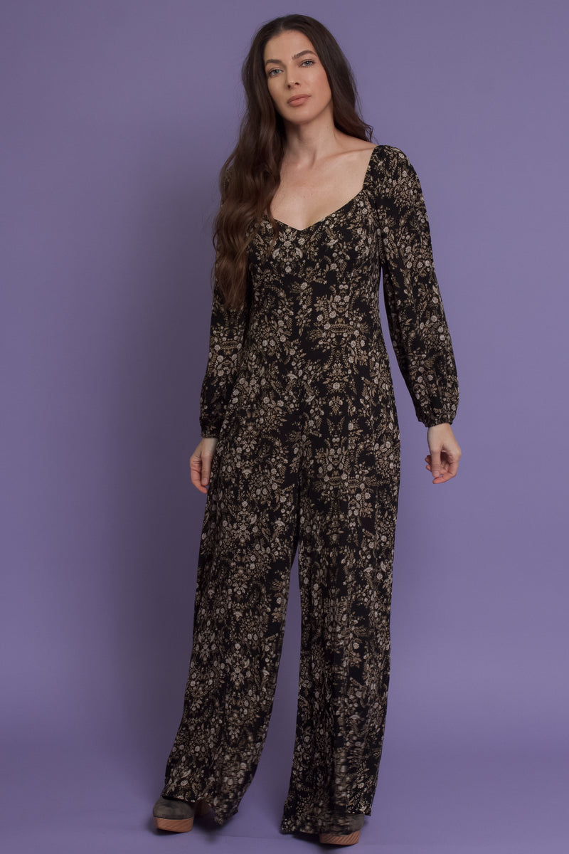 Wide leg floral jumpsuit, in midnight fields. Image 17