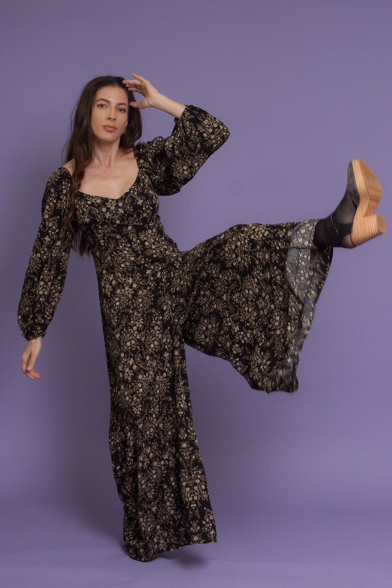 Wide leg floral jumpsuit, in midnight fields. Image 2