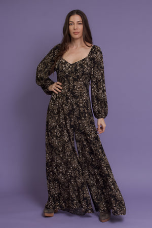 Wide leg floral jumpsuit, in midnight fields. Image 3