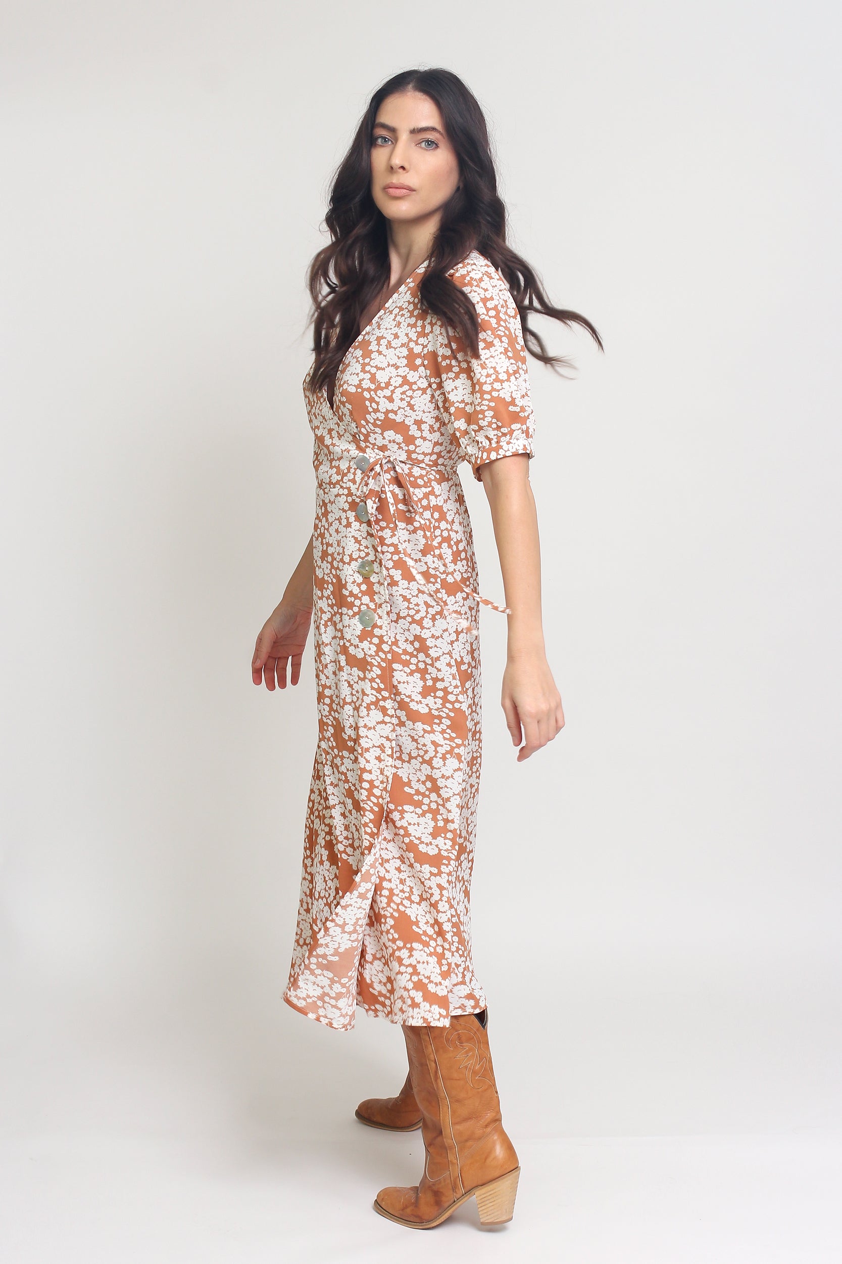 midi wrap dresses Tory Paisley Mindie Dress BURG-MULTI / L by Sugarlips The Coastal Poplin Puff-Sleeve Wrap A classic made