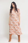 Floral print wrap midi dress, in rust. Image 14