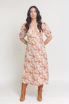 Floral print wrap midi dress, in rust. Image 4