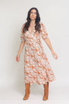Floral print wrap midi dress, in rust. Image 6