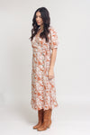 Floral print wrap midi dress, in rust. Image 8
