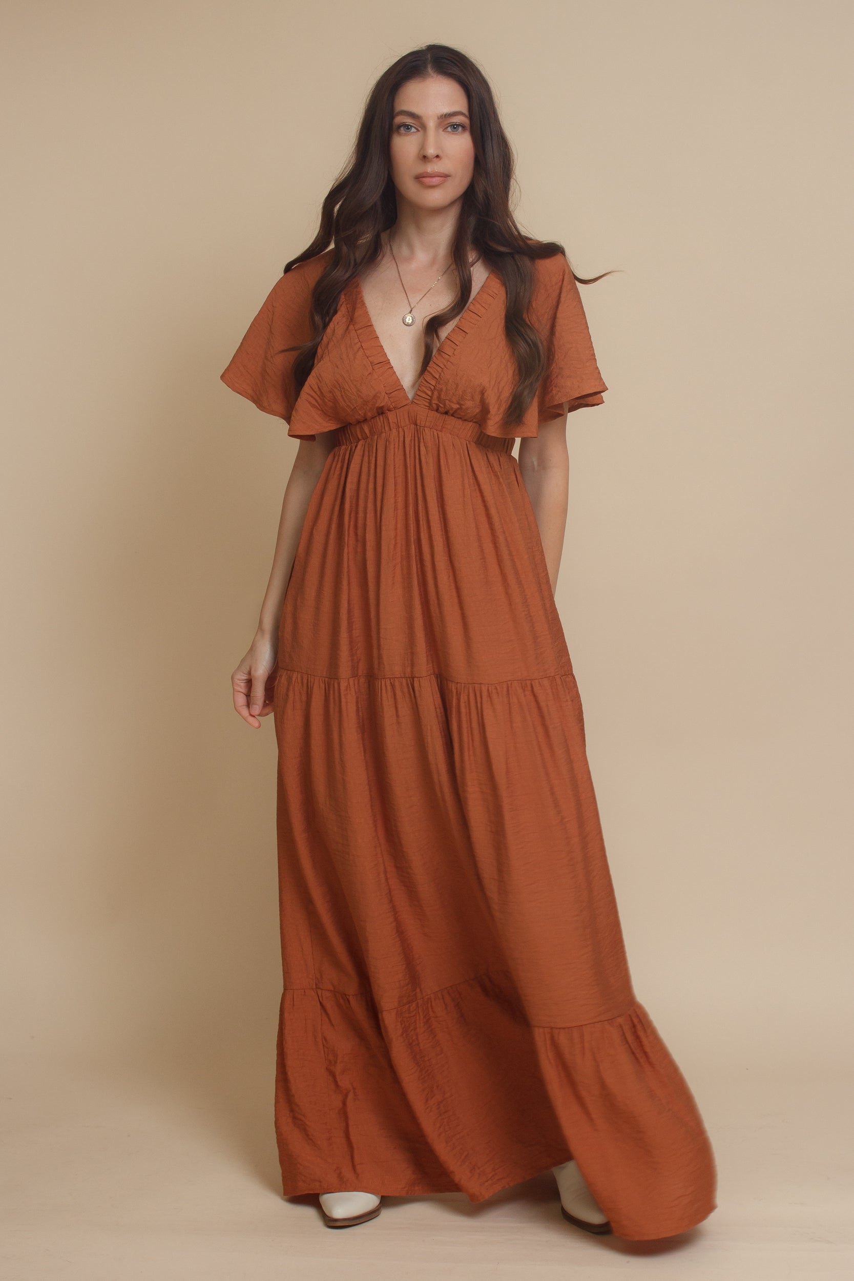 Wishlist Flutter Sleeve Tiered Maxi Dress sienna / small Wishlist Flutter Sleeve Tiered Maxi Dress sienna / small