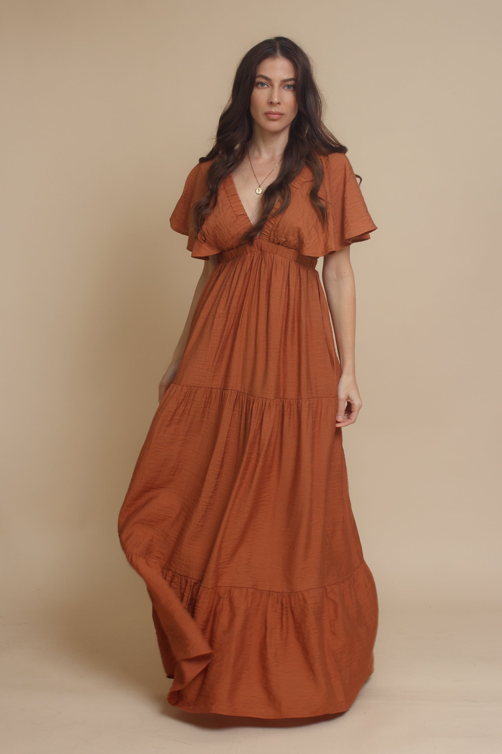 jennsen ruched flutter sleeve maxi dress Ciebon | Dresses | Ciebon Jennsen Ruched Flutter Sleeve Maxi Dress In Pink Floral Size Small