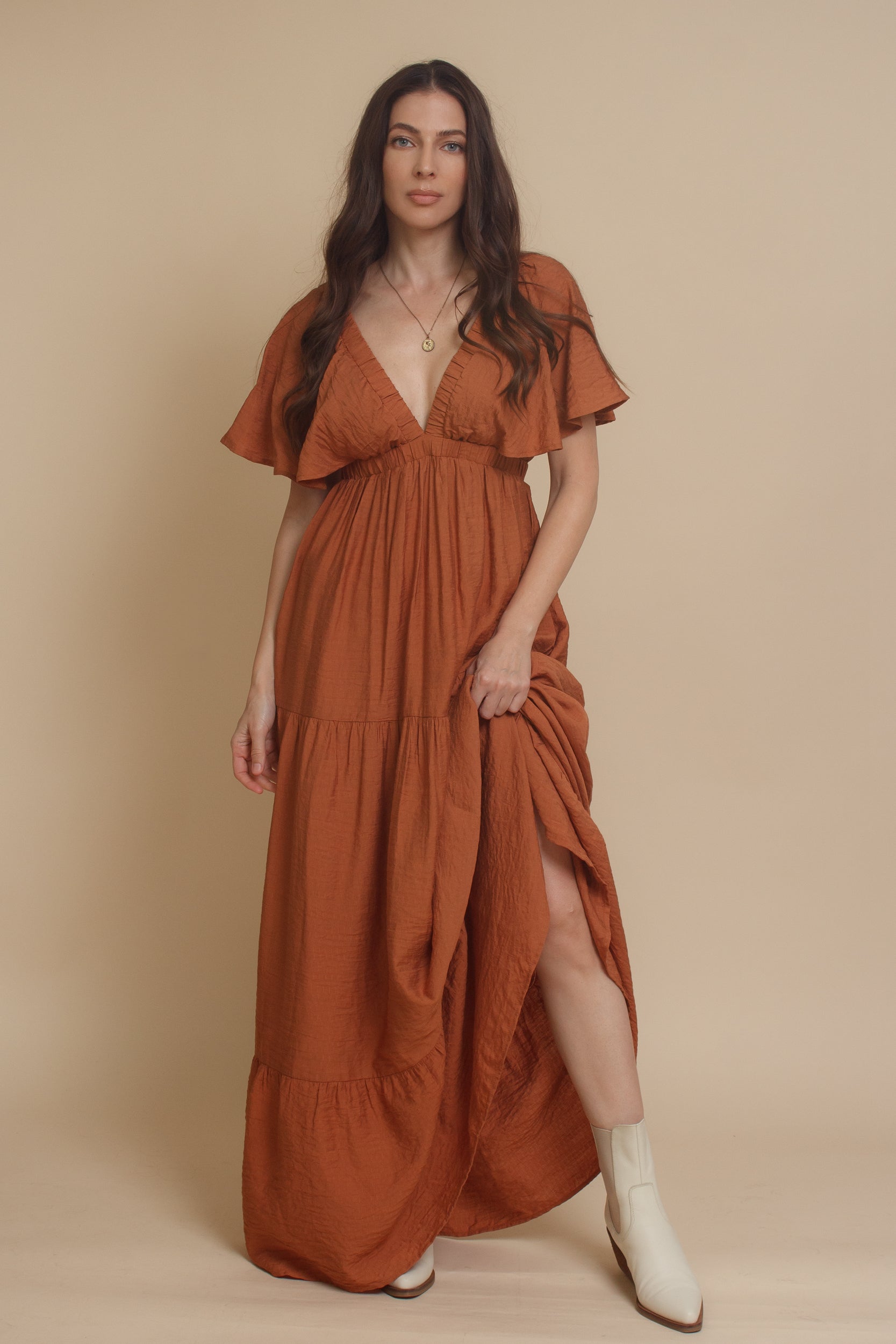 Wishlist Flutter Sleeve Tiered Maxi Dress sienna / small Wishlist Flutter Sleeve Tiered Maxi Dress sienna / small