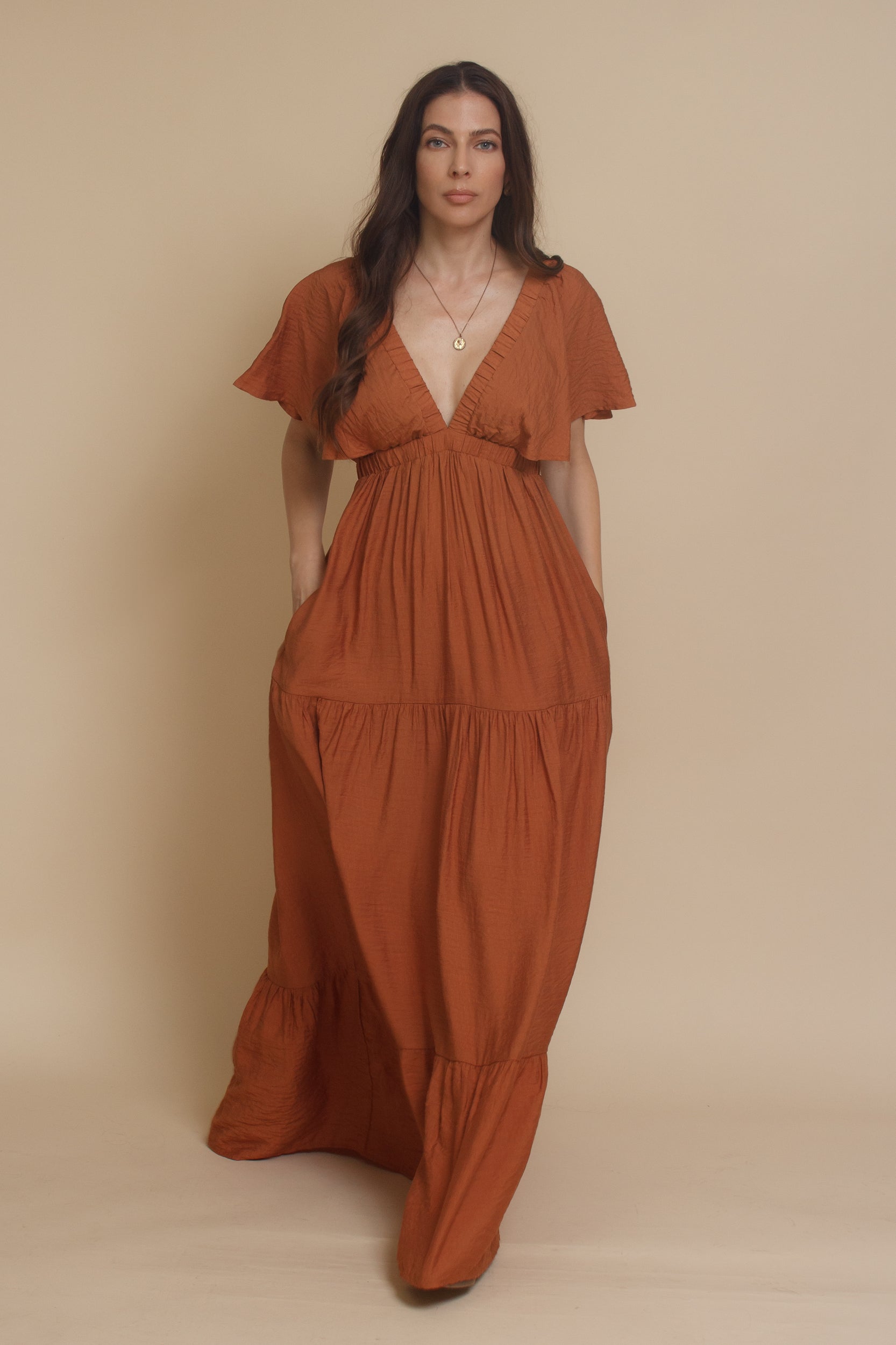 Wishlist Flutter Sleeve Tiered Maxi Dress – Franklin Sunset