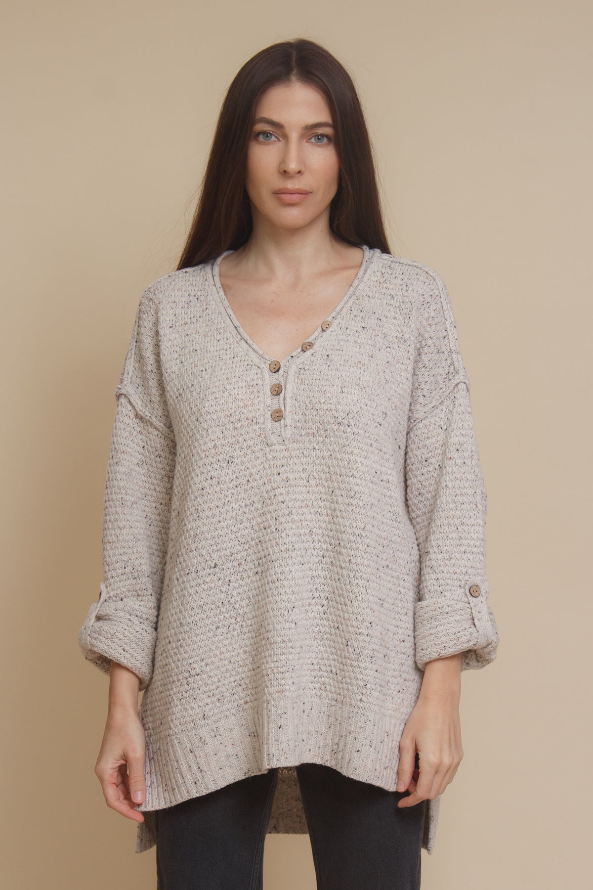 Henley sweater, in eggshell. Image 2