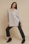 Henley sweater, in eggshell.