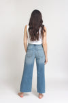 High waist, cut off cropped jeans, in Med/Light. Image 3