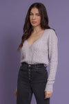 Sweetheart neckline cardigan with jeweled buttons, in lilac. Image 6