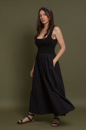 Contrast knit maxi dress, in black. Image 13