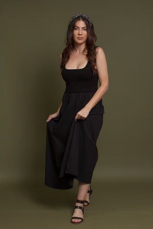 Contrast knit maxi dress, in black. Image 15