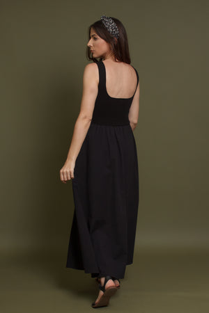 Contrast knit maxi dress, in black. Image 18