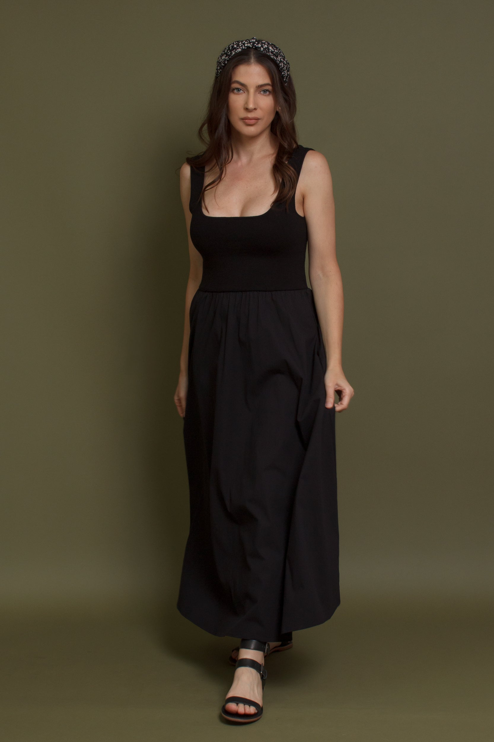 Contrast knit maxi dress, in black. Image 3