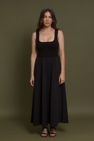 Contrast knit maxi dress, in black. Image 5