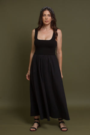 Contrast knit maxi dress, in black. Image 6