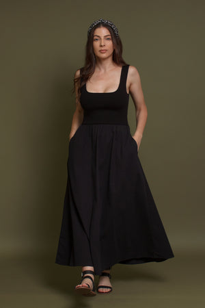 Contrast knit maxi dress, in black.