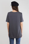 Knot front tee shirt, in dusty charcoal. Image 4