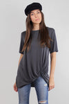 Knot front tee shirt, in dusty charcoal.